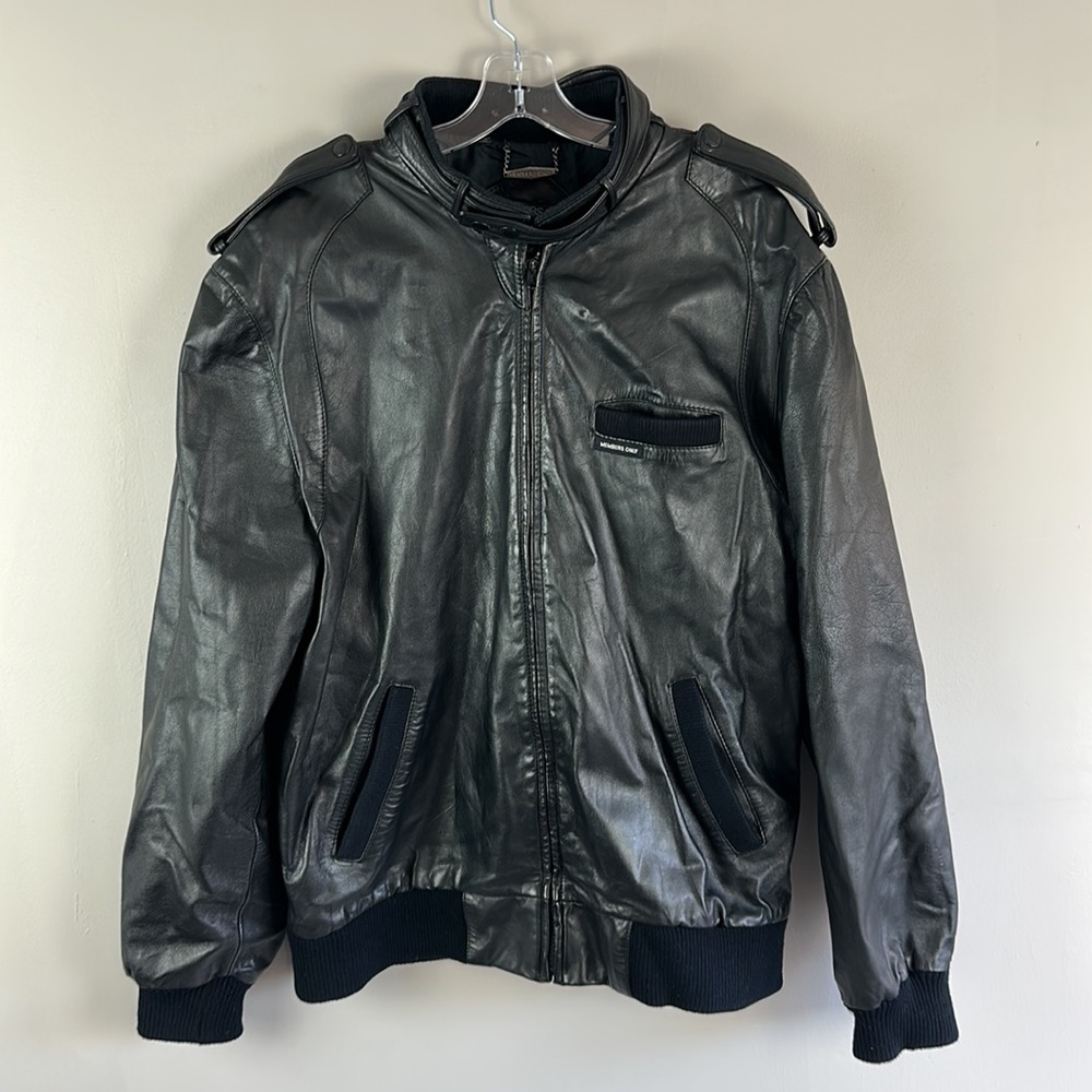Vintage Members Only Black Leather Bomber Jacket Size XLT
